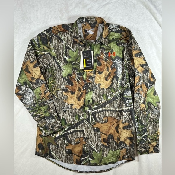 NWT Under Armor Mossy Oak Medium UA Hunt Camo Performance Button Front Shirt - Picture 1 of 13
